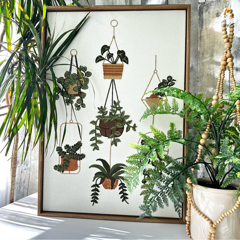 🌴Lovely Embroidery Botanical Hanging Plants Wall Art by New BP Home Textile